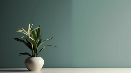 white vase with plant with blank wall