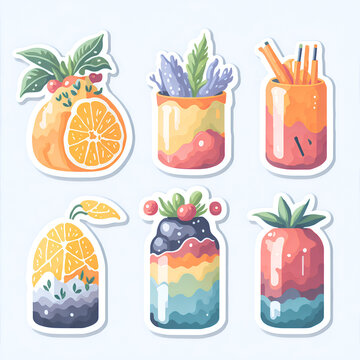 Set of detailed Sticker of Watercolor juice watercolor set graphic clipart design