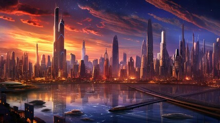 Fototapeta na wymiar Massive sci-fi megalopolis of future