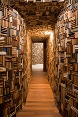 Concept of learning by reading: Endless hallway build of books 