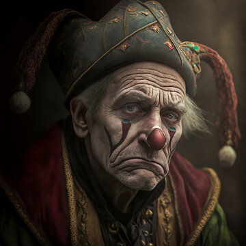 Sad Clown. Generative AI.
A digital painting of a portrait of a very sad clown. 