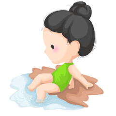 child playing with a toy, on the beach