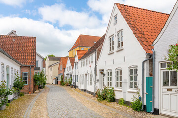 Tønder, Denmark; May 26, 2023 - A view of the old town of Tønder in the south of Denmark.