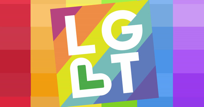 Image of lgbt text over rainbow background