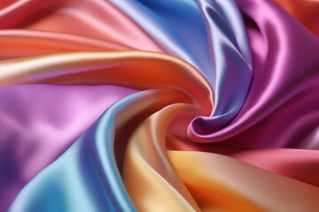 A rainbow colored swirl of silk satin for a luxurious background.  Generative AI.