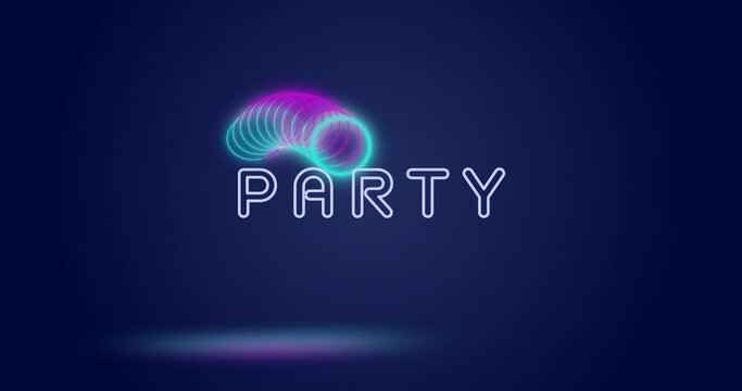 Animation of party text over circles moving against blue background