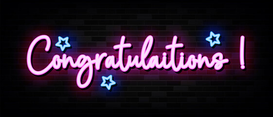 Congratulations Neon Signs Vector Design Template Neon Style