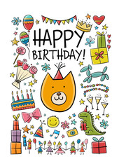 Birthday card design. Greeting card template. Holiday background. Anniversary postcard ideas