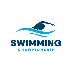 Swimming Pool Silhouette, Swimmer Athlete on Sea Ocean Water Wave Logo design