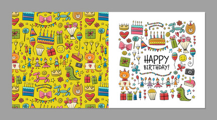 Birthday card design. Greeting card template. Front and back side. Holiday background. Anniversary postcard ideas with place for your text