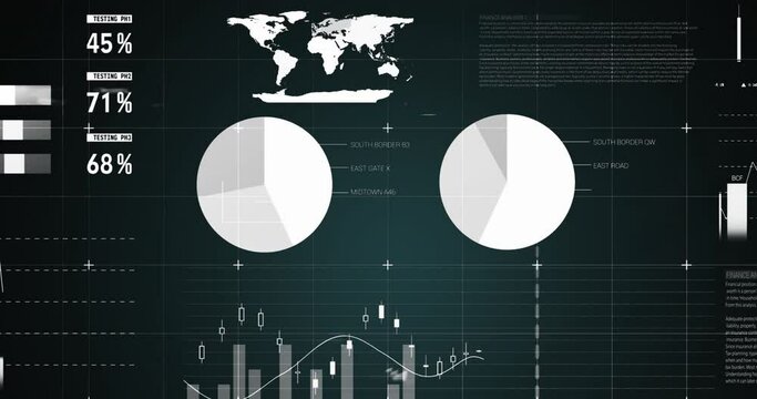 Animation of grid pattern over infographic interface against abstract background