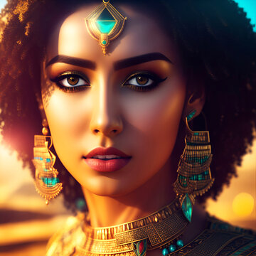 Portrait of a model dressed as Cleopatra. Egyptian Queen. Generative Artificial Intelligence
