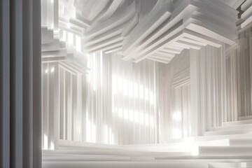 Experience Majesty White Abstract Modern Architecture Buildings Reflecting Light Shadow Wavy Resin Sheets Intricate Ceiling Designs Striped AIcreation