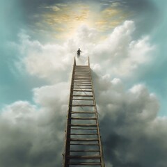 Rustic ladder going to heaven. Created with Generative AI technology.
