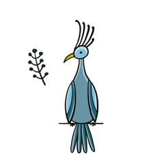 Tropical bird blue isolated on white. Sketch for your design