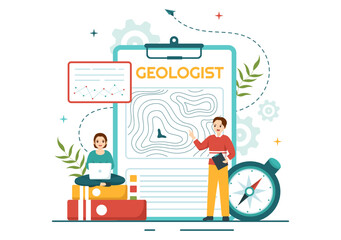 Geologist Vector Illustration with Soil Analysis and Features of the Earth for Science, Research or Expedition in Flat Cartoon Hand Drawn Templates