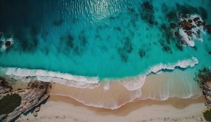 3D illustration of an Arial view of summer beach and blue ocean water. Generative Ai.