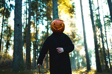 person with pumpkin