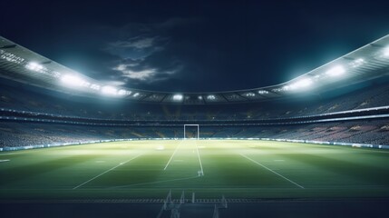 Fototapeta na wymiar Sports at night as background Football and cricket stadium with a background of hazy 3D illumination. Generative Ai.