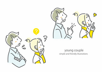 若いカップル　不満＆解決セット　シンプルでお洒落な線画イラスト