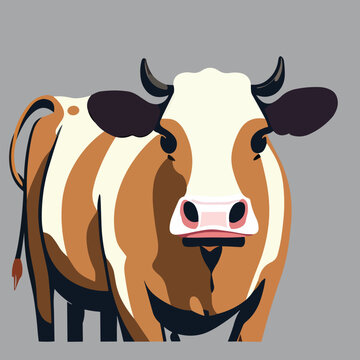 standing cute cow with horn and brown background cartoon art