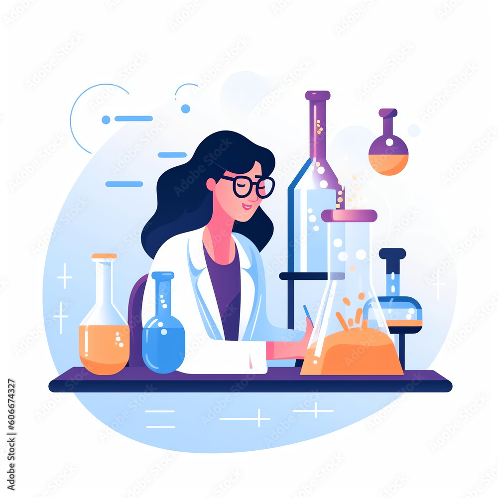 Aufkleber ai generated: scientist at work, characters conducting experiments in lab. vector illustration in fl