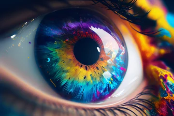 Rolgordijnen Human eye close up with colorful paint. Created with Generative AI technology © Royalty-Free