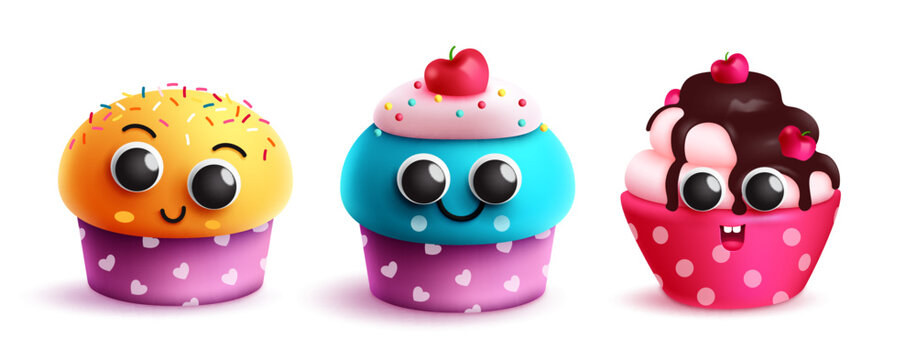 Birthday cup cake set vector design. Birthday cupcake and muffins colorful collections. Vector illustration sweet dessert cake collection.