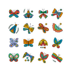 Ornate colorful butterflies, icons set for your design