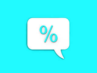 Light blue percent sign on white message board. Interest withdrawal signal. Discount notifications. Message on a blue background. Horizontal image. 3D image. 3D rendering.