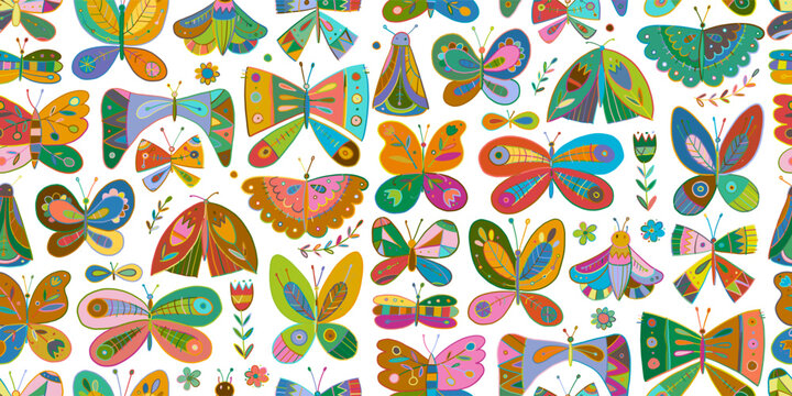 Ornate colorful butterflies. Seamless pattern background for your design