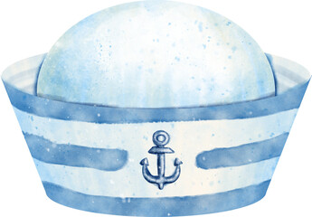 watercolor sailor hat - obrazy, fototapety, plakaty