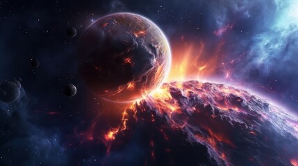 abstract space background with planetar catastrophy, ai tools generated image