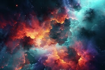 abstract digital background with multicolored nebula in deep space, ai tools generated image