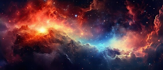 Fototapeta premium Space background with nebula and fictional planets. Generative AI