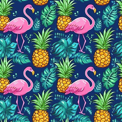 Flamingos and pineapples pattern