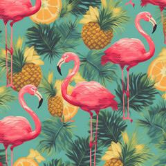 Fototapeta premium Flamingos and pineapples pattern