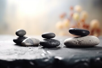 Fototapeta na wymiar A stack of zen stones sits on a table, Generative AI