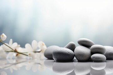 Fototapeta na wymiar A stack of zen stones sits on a table, Generative AI