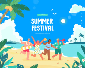 summer holidays vacation Web Banner illustration
