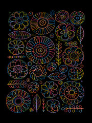 Fairy floral mandala background. Magic garden art. Frame for your design