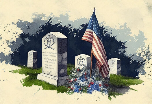 Memorial Day, white graves, 4th of July, Labour Day, watercolor style Generative AI