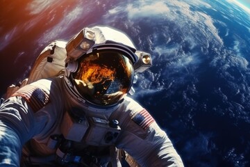 Obraz na płótnie Canvas Portrait of an astronaut floating in vivid space scenery