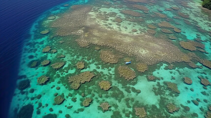 an aerial view of the great barrier reef in queensland, australia taken from a drone - free flight over the great barrier. Generative Ai