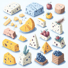 Watercolor cheese, set clipart, set graphic