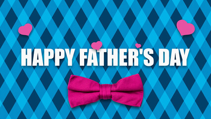Happy Father's Day. Red Bow Tie, and words on a Blue, striped background. Fathers Day Concept. Festive background.