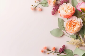 Obraz na płótnie Canvas Vintage Bouquet of Beautiful Flowers for Mother's Day: A Spring and Summer Wedding Invitation Mock-up with Pastel Floral Background and Clean Space for Greeting Card Text, Generative AI.