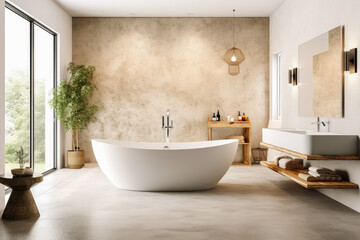 Fototapeta na wymiar A luxurious bathroom with a freestanding bathtub and elegant fixtures - Generative AI