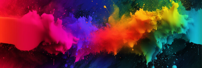 Colorful paint splashing on a black background.Generative AI