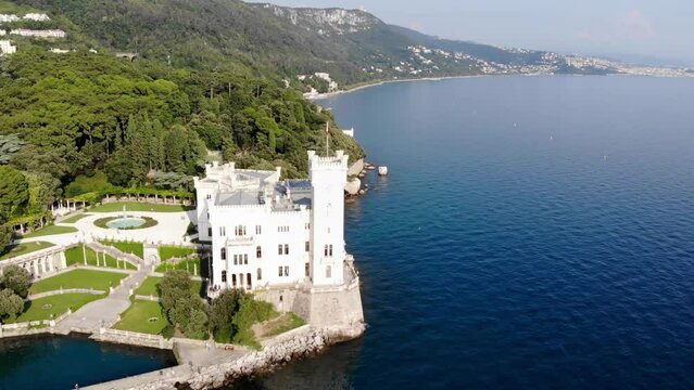 Castello di Miramare captured by drone flying around